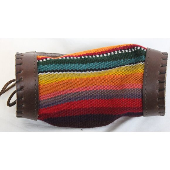 Peruvian Peru Pencil Stationary Case Round Woven Native Blanket Leather Pouch - Picture 3 of 8
